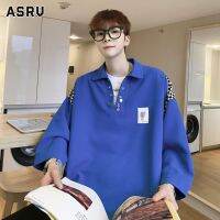 ASRV เสื้อโปโลแขนสั้นสำหรับผู้ชาย,เสื้อแบบหลวมแขนเจ็ดจุดดีไซน์อินเทรนด์ช่องสำหรับนักเรียนทุกสิ่ง