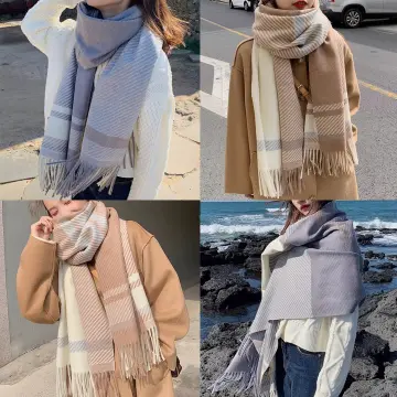 1pc Brown Fashionable Faux Cashmere Plaid Scarf For Women, Winter