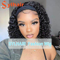 Short Bob Curly Headband Wigs for Black Women Kinky Curly Head Band Wig Synthetic Deep Wave Wigs with Head Wraps Peruca Cosplay