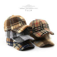 new 2022 Women Winter Plaid Lamb Wool Solid Color Baseball Cap Outdoor Warm Keeping Sports Cold Protection Earflaps Peaked Cap