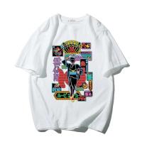 Japanese Anime Color Printing T Shirts Men Streetwear Retro Unisex Trend Clothing Cotton Black White Oversized Harajuku Tees