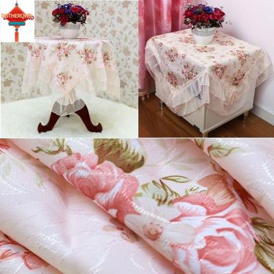DGTHE ผ้าคลุมกันฝุ่นผ้าปูโต๊ะแฟชั่นสี่เหลี่ยมผ้าคลุมโต๊ะดอกไม้สีชมพูตกแต่งผ้าปูโต๊ะลายลูกไม้