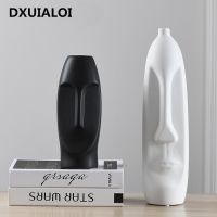 Nordic Minimalist Abstract Vase Black and White Human Face Creative Home Decorative Figue Head Shape Ceramic Vase DXUIALOI