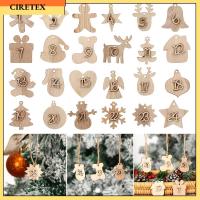 CIRETEX 24pcs/set สุขสันต์วันคริสต์มาส คริสต์มาส ถุงของขวัญตกแต่ง เครื่องประดับ นับถอยหลังแท็กแขวน จี้ไม้ ปฏิทินจุติคริสต์มาส ป้ายหมายเลข