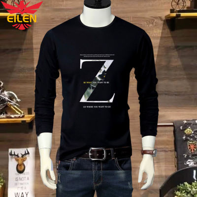 EILEN เสื้อยืดแขนยาวฤดูใบไม้ร่วง,คอกลมฤดูใบไม้ผลิผู้ชายเสื้อโค้ทกลับถึงก้น