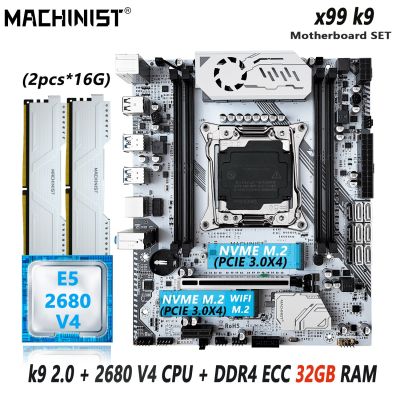 MACHINIST K9 2.0 X99 Motherboard Set LGA2011-3 Kit Xeon E5 2680 V4 CPU Processor 2X16=32GB DDR4 ECC Ram Memory Nvme M.2 M-ATX