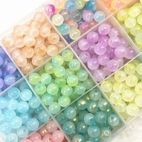 50pcs 8mm Double Color Jelly Result Round Acrylic Beads Loose Spacer Beads Pattern for Jewelry Making DIY Bracelet Necklace Beads