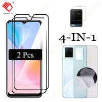 4 in1 For vivo Y02A Y02 Y02S Y16 Y35 Y21 Y21T Y21S Y33S Y33T Y22 Y22S Y31 Y30 Y20 Y20S Y20i Y20S G Y15A Y15S Y12A Y12S Y76 Y73 Y72 Y19 Y17 Y15 Y12 Y11 ฟิล์มกระจกนิรภัย Tempered Glass ฟิล์มกระจกกันรอยกล้องหลัง+เลนส์กล้องถ่ายรูปฟิล์ม + 3D คาร์บอนไฟเบอร์ด้าน