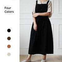 Japanese Apron Pinafore Dress Fashion Korean Work Gown Apricot with Long Waist Tie for Women Kitchen Cooking Baking Robe TJ3648