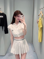 MIU series wear preppy style age-reducing high-end white pleated dress 2023 new womens suit miu miuˉsummer wear