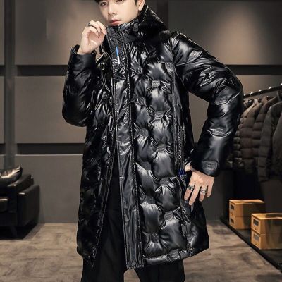 ZZOOI Authentic medium length white eiderdown warm down jacket mens bright face down jacket mens new winter hooded coat
