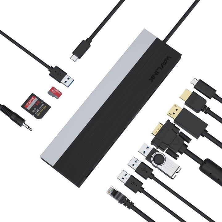 Wavlink Triple จอแสดงผล4K แท่นวางมือถือ USB Hub Dual 4K รองรับ HDMI/DVI ...