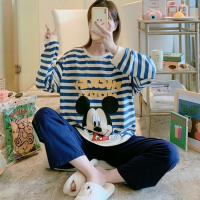 Mouse Girl Mickey Printed Winter and Autumn Striped Pajamas Women Cute Cartoon Long Sleeve Long Pants Homewear Set