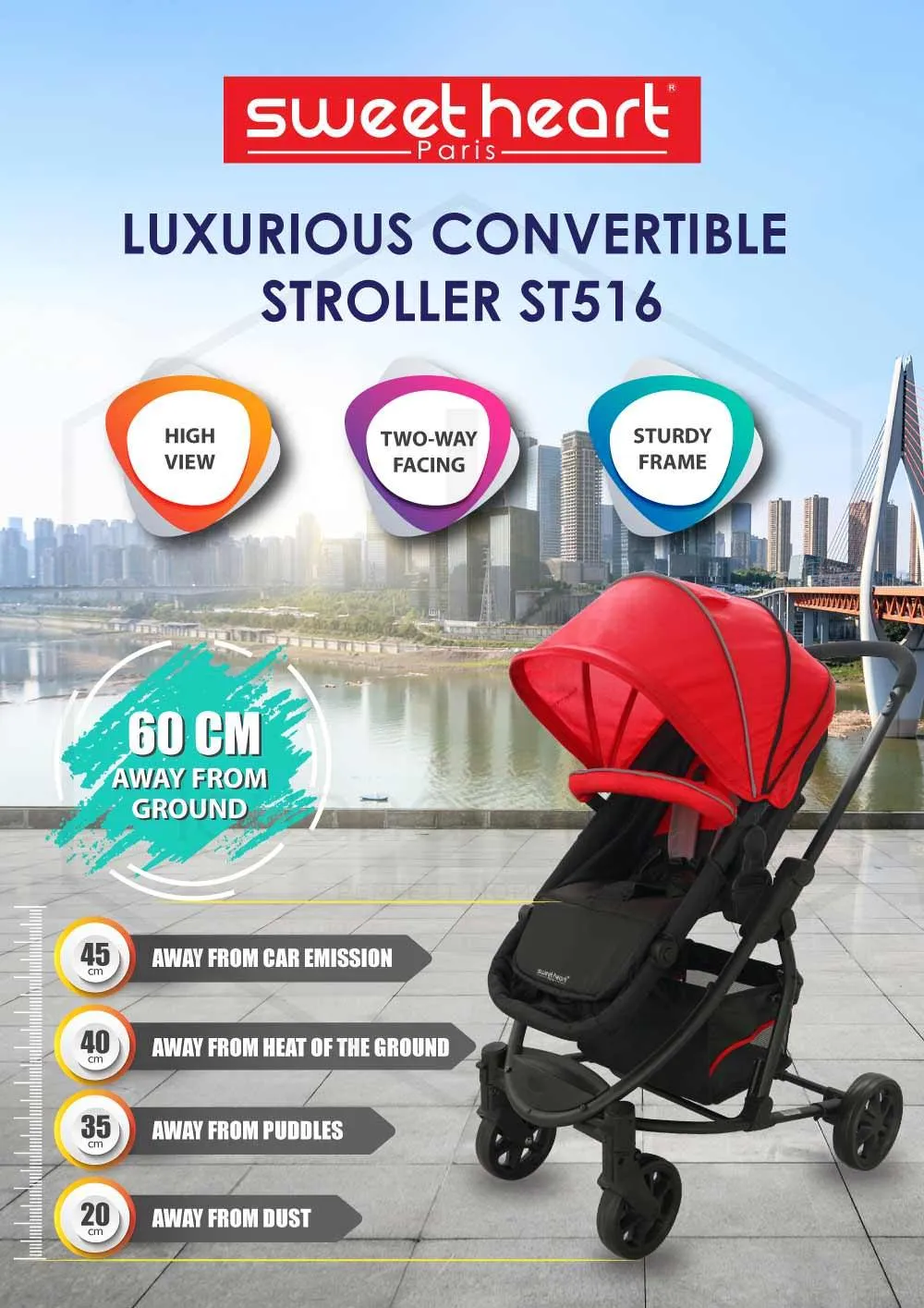 Sweet Heart Paris 2 In 1 Multifunctional Foldable Reversible And Convertible Travel System Pram Infant Toddler Baby Stroller Pushchair With Carrycot And Two Way Push Baby Cot For Sleep Bed