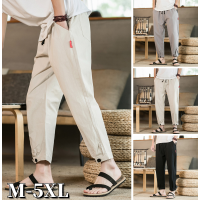 New fashion mens linen casual pants loose Korean style nine-point pants comfortable home pants