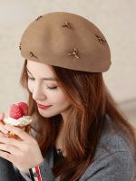 2022 Girl Cute Pearls Octagonal Cap Ladies Fashion Felt Beret Party Formal Fedora Woman 100 Wool Top Hat 55-58cm