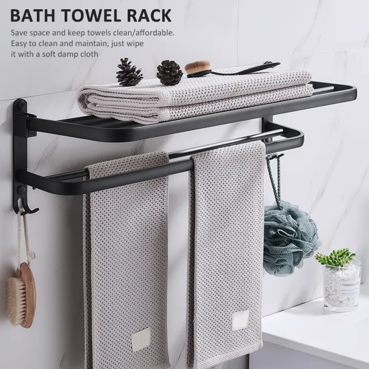 Free Punching Towel Rack Hanging Holder Space Aluminum Bathroom Storage ...