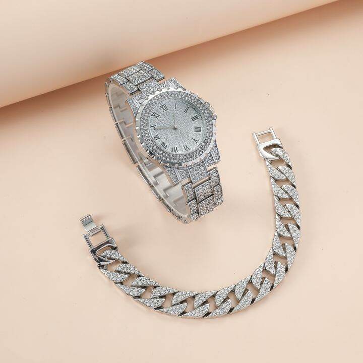 july-roman-literal-steel-belt-watch-full-of-diamonds-starry-temperament-business-quartz-hip-hop-style-diamond-bracelet-set