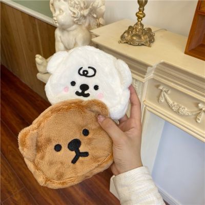 ◐┅✗ Korean Ins Style Cute Cartoon Bear Plush Coin Purse Portable Mini Storage Bag