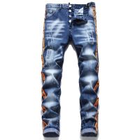 Dsquared2 Brand Mens Jeans Men Casual Straight Slim Stretch D2 Denim Trousers Vintage Patchwork Blue Hole Pencil Jeans For Men