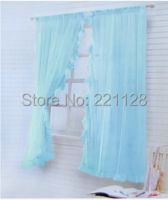 Price of 2pieces solid Organza window curtain screening decorated with Lace sheer panels blue white beige pink