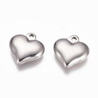 1pc 304 Stainless Steel Pendants Puffed Heart Jewelry Making for Women Stainless Steel Color 15x14.5x4mm Hole: 1.8mm