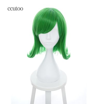 Ccutoo 40Cm Green Curly Short Oblique Fringe High Temperature Fiber Synthetic Hair Inside Out Disgust Cosplay Wig Costume Hair
