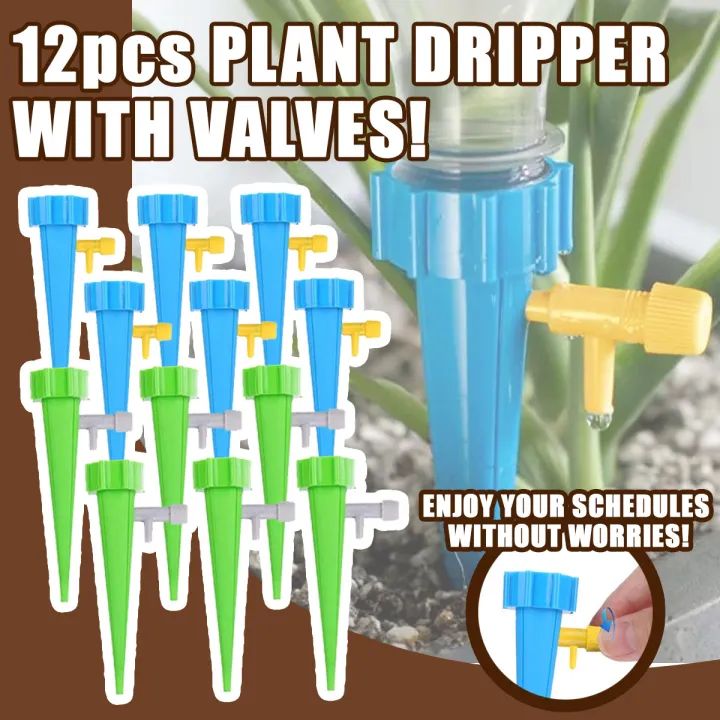 12pcs Plant Irrigation Dripper with Valves Self Watering Spikes Stakes ...