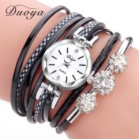 Duoya นาฬิกาข้อมือแบรนด์ Duoya สำหรับผู้หญิง,นาฬิกา Quartz คริสตัลเงินหรูหรานาฬิกาข้อมือแนววินเทจ