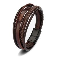 21cm Dropshipping Genuine Leather Bracelets Men Stainless Steel Multilayer Braided Rope Bracelets for Man Jewelry bracelet homme Charms and Charm Brac