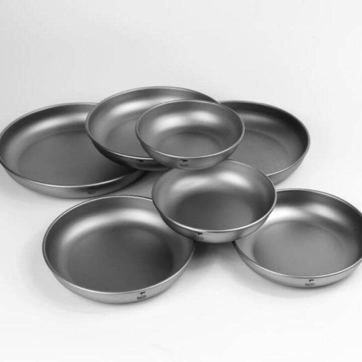 keith-camping-titanium-picnic-dishes-outdoor-150ml-450ml-saucer-outdoor-tableware-camping-plates-cutlery-ti5362ti5368