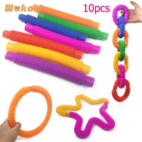 10pcs Decompression Toy Pop Tube Telescopic Bellows Sensory stocking Toy Color Stretch Tube Fun Telescopic Tube Vent play occupational therapyToy Rand