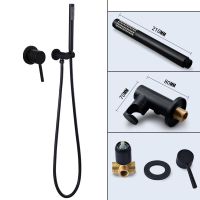 Matte Black Shower Faucet Set Concealed Wall Mounted Embedded Bathroom Shower Mixer Vlave Hand Held Shower Head Black Brass Showerheads