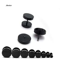 BTSMen Cool Punk Round Black Stainless Steel Ear Stud Piercing Earrings 3mm - 14mm