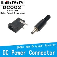 【HOT】 20PCS/LOT 10 Pairs DC002 3.5x1.3MM Male Power Plug Jack CONNECTOR MALE Welding line DC-002 Mini DC Socket Female 3.5x1.3mm