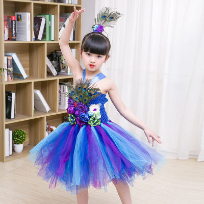 Elegant Kids Party Dresses Floral Pea Costume for Girls Tutu Dress Dance Ball Gown Princess Baby Vestido Christmas Dress