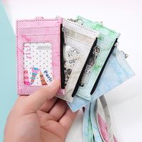 CW Marblizing Pattern Credit Card Holder WalletCoin MoneyBank Business Credit Card Bus Card Coverwith Lanyard