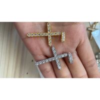 New BUBBLE LETTER No Chain Iced Thin Cross Pendant Men and Womens Rock Street Hip Hop Jewelry Fashion Gold Silver Color Cubic Zircon For Gift