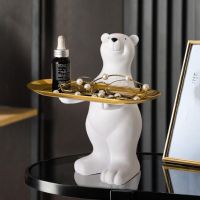 Decorative Tray Resin Statue Tray for Decoration Home Decor Jewelry Holder Bear Sculpture Metal Tray Room Decoration Plates