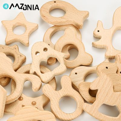 2Pcs Natural Beech Teething Lovely Animal Wooden Beads Toy Baby Teether Nursing Cartoon Gift Rattle Diy Accessories Wood Crafts