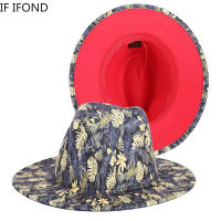 Fashion Womens Fedora Hat New Leaf Print Felt Jazz Hat Fascinator Party Dress Hat Panama Patchwork Hat Wholesale