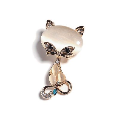 Elegant Crystal Rhinestone Cat Fox Opal Stone Animal Brooches Pin For Women Badge Jewelry Suit Brooch Clothing Buckle Accessory