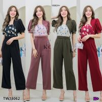 TW18062 Jumpsuit จั้มสูทขายาว อกแต่งฉลุ