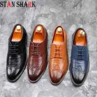 New Men Oxford Genuine Leather Rubber Dress Shoes Brogue Lace Up Flats Male Casual Shoes Black Brown Size 38-48