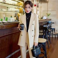 (Suit Jacket+Trousers 2-Piece Set) Spring Autumn New Style High-End Womens Suit R Large Size Solid Color Professional Wear