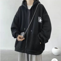 Hip Hop Hooded Cardigan เสื้อกันหนาวผู้ชายสไตล์ฮ่องกงพิมพ์เสื้อกันหนาว Casual หลวมเสื้อกันหนาวเสื้อแขนยาว Trend