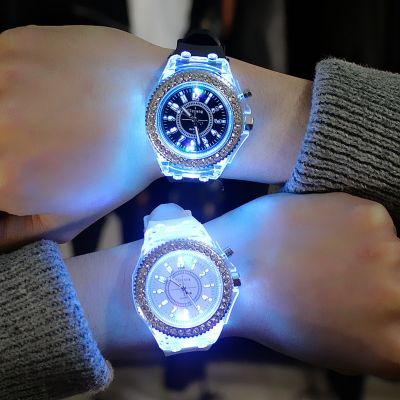 【Hot seller】 Douyin with the same luminous led male and female quartz watches students Korean version of girlfriends pair
