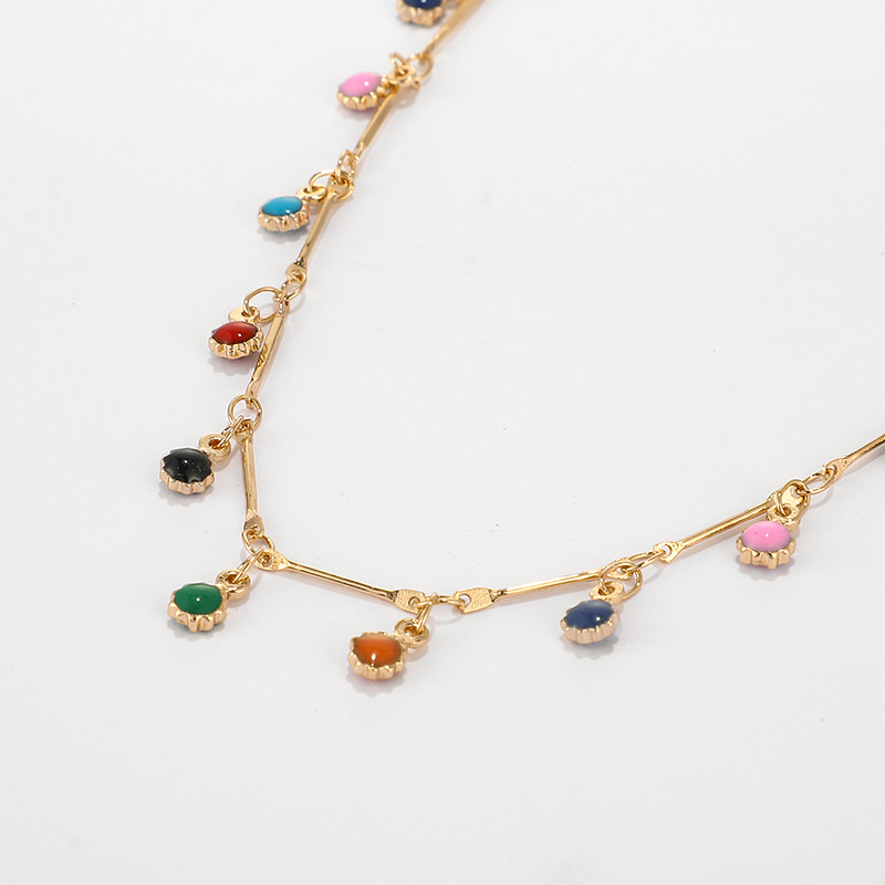 【Prettyset】Colorful Stone Chain Exquisite Bohemian Gold Necklace Women Charming Chockers Handmade Party Jewelry