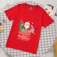 ราคาถูกเสื้อยืดผ้าฝ้าย 2023 ▩เสื้อยืดคริสต์มาส 2023 Merry Christmas &amp; Happy new year T-shirt เสื้อยืดพิมพ์ลายซานต้าและเอลค์น่ารS-5XL