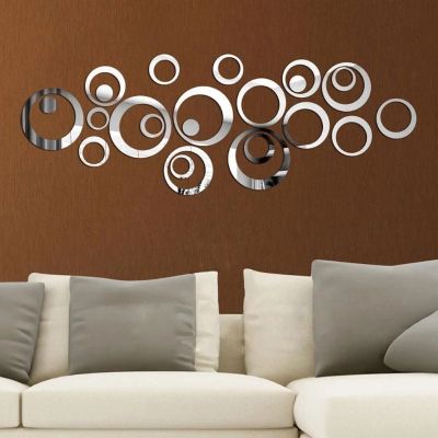 【lightingeverthing】24Pcs/set 3D DIY Circles Wall Sticker Decoration Mirror Wall Stickers for TV Background Home Decor Acrylic Decor Wall Art